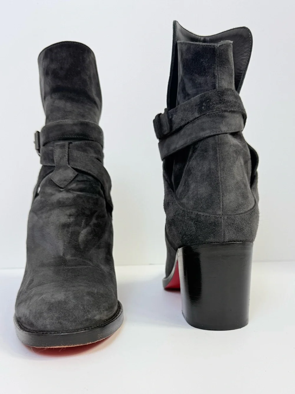 Christian Louboutin Karistrap 70 Black Suede Buckle Ankle Boots 39.5